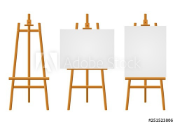 Wood easels or painting art boards with white canvas of ...