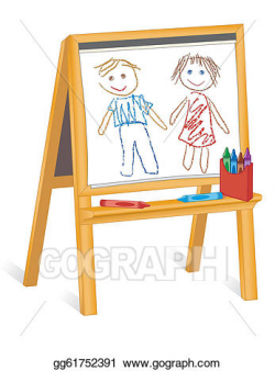 Vector Art - Childs crayon drawings, wood easel. Clipart ...