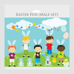 Easter clipart - boys, party clip art, bunny, chicks ...