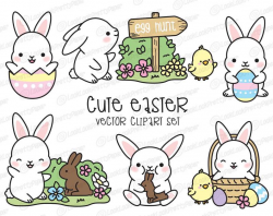 Premium Vector Clipart - Kawaii Easter - Cute Easter Clipart Set - Easter  Bunny - High Quality Vectors - Kawaii Christmas Clipart