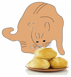 Clipart - A cat smells bread.