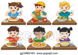 Vector Art - Group of happy kids eating delicious food on ...