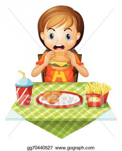 Vector Art - A child eating at a fastfood restaurant ...
