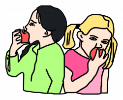 Clipart - Girls are eating apples.
