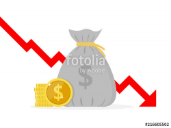 Money loss vector illustration, flat cartoon cash with down ...