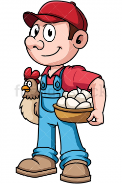 Farmer Holding Hen And Eggs Cartoon Vector Clipart | Vector ...