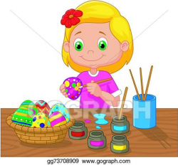 Vector Art - Cartoon girl painting easter eggs . EPS clipart ...