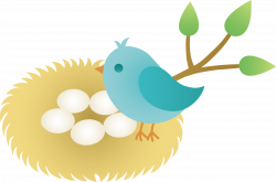 Blue Bird With Nest of Eggs - Free Clip Art