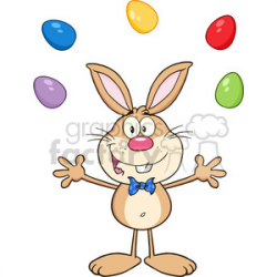 Royalty Free RF Clipart Illustration Cute Brown Rabbit Cartoon Character  Juggling With Easter Eggs clipart. Royalty-free clipart # 390202