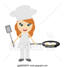 Vector Stock - Girl cook with pan with fried eggs. Clipart ...