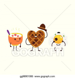 Vector Art - Breakfast characters - oatmeal, waffle, fried ...
