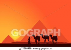 EPS Illustration - Egypt great pyramids with camel caravan ...