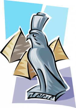 Egyptian Falcon Bird with Pyramids - Vector Image