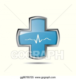 Vector Art - Cross with heart and ekg line. Clipart Drawing ...