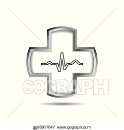 Vector Art - Cross with heart and ekg line. Clipart Drawing ...