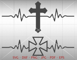 Heartbeat Cross SVG, EKG Cross Clipart DXF Vector Silhouette Cricut Cut  File Vector Commercial Use