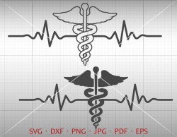 Heartbeat Caduceus SVG, EKG Medical Symbol Clipart Doctor, Nurse Vector DXF  Silhouette Cricut Cut File Commercial Use