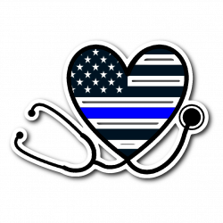 Thin Blue Line Heart Stethoscope Nurse and Police Support Vinyl ...