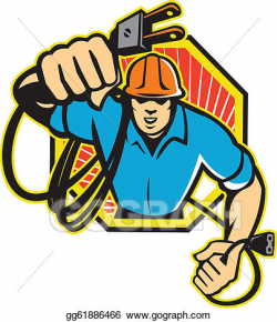 Vector Art - Electrician construction worker retro. Clipart ...