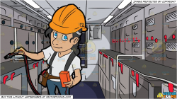 A Female Electrician Testing An Electrical Circuit and Empty Airplane  Galley Background
