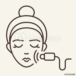 Facial massage line icon. Electric massager, woman, face ...