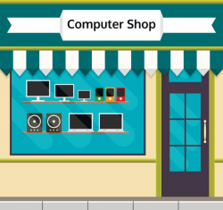 Computer shop front or facade in flat style. EPS10 vector ...