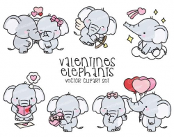 Premium Vector Clipart - Kawaii Valentines Elephants ...