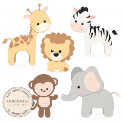 Professional Baby Jungle Animals Clipart & Vector Set - Baby Shower Clip  Art, Baby Animals Clip Art, Kids Animal Clipart, Elephant, Monkey
