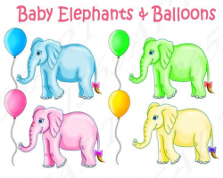 50% OFF Baby Elephant Clipart, Elephants clipart, balloons, circus,  Scrapbooking, Birthday, party clipart, invitations, yellow, blue, pink