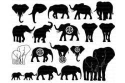 Elephants SVG, Elephant family, Elephant Monogram SVG files.