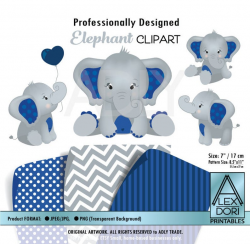 Navy Blue Elephants Clip Art, peanut clip art, balloon, elephant art  nursery, decor instant download comm use