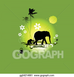 Vector Illustration - Family of elephants, summer ...
