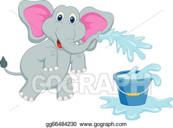 Vector Illustration - Elephant blowing water into the buc ...