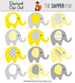 Yellow and Grey Elephant Clip Art - INSTANT DOWNLOAD - Boy ...