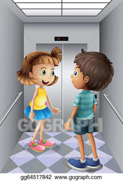 EPS Vector - A girl and a boy talking inside the elevator ...