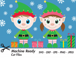 Cute Elfs SVG Cut Files, PNG elf clipart, Christmas clip art, elf face, elf  hat, north pole character, printable winter vector, girl, boy