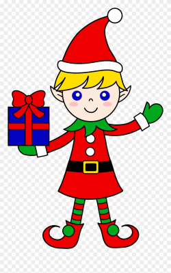 Cute Christmas Elf With Gift - Elf Cartoon Santa Clipart ...