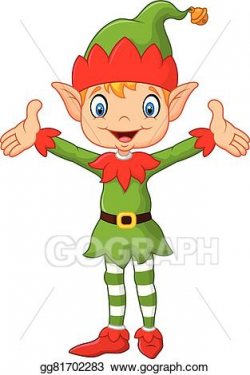 EPS Illustration - Cute green elf boy costume hands up ...