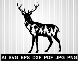 Elk svg Buck Deer silhouette svg file Deer clipart Buck clipart Deer head  svg Mountain range svg Hunting svg Woodland nature scene svg