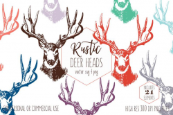 BUCK DEER HEAD Clipart for Commercial Use Rustic Antlers Clip Art Woodland  Forest Stag Rainbow Colors Animal Vector Digital Graphics Svg