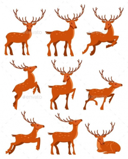 Cute deer set, spotted deers in different poses cartoon ...