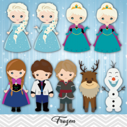 Frozen Digital Clip Art, Elsa, Anna, Kristoff, Sven, Olaf and Prince Hans  00177