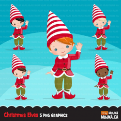 Christmas Elf Clipart. Cute noel illustration, elves waving hand, Holiday  cute characters, Santa's helpers, planner stickers, scrapbook