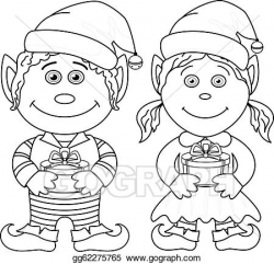 Vector Illustration - Christmas elves, boy and girl, outline ...