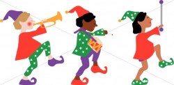 Three Elves Marching | Traditional Christmas Decoration Clipart