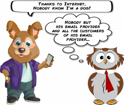 Clipart - A dog and an owl about email privacy