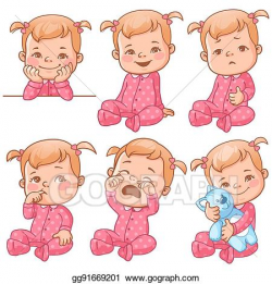Vector Clipart - Baby girl emotions set. Vector Illustration ...