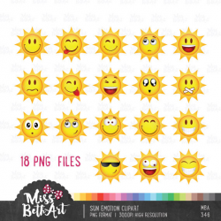 Sun Emotions Clipart - Instant Download | Products | Clip ...