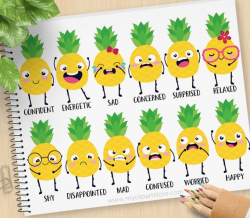 Pineapple Emotions Clipart, Emoji, Words, Tropical Fruit, Cute Pineapples,  Feelings, Feels, Kawaii, Commercial use, Vector Clip Art, SVG