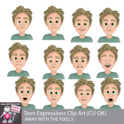 Teen Boy 1 Emotions Clipart for Secondary Teachers